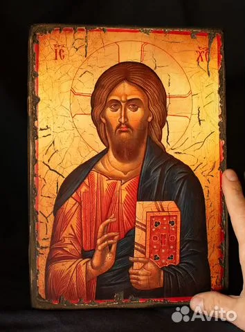 Икона "Христос Вседержитель" дерево, ручная работа — оригинальный подарок