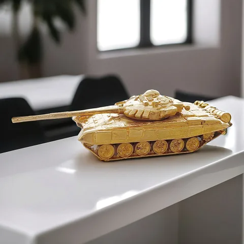 На память: Миниатюра танка Т-72М1М из бронзы с позолотой