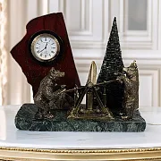 Сувенирные настольные часы «Медведи» из змеевика и яшмы — красивый подарок — фотография 1