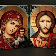 Подарочная складень деревянный. Венчальная пара Казанская Бог — фотография 1