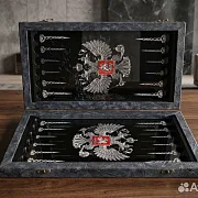 Нарды под стеклом «Герб России» — красивый подарок — фотография 1