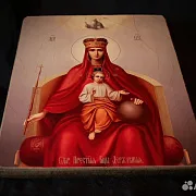 Икона Богоматери "Державная" дерево, ручная работа — красивый подарок — фотография 3